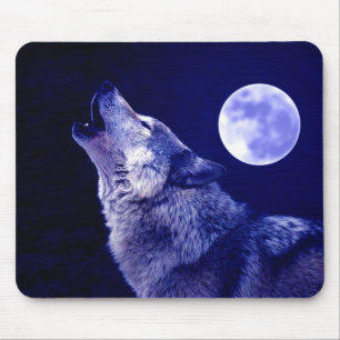 Alfombrilla De Ratón Wolf Howling en la Luna