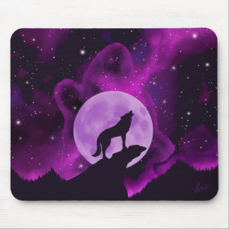 Alfombrilla De Ratón Wolf Howling en la Luna Púrpura