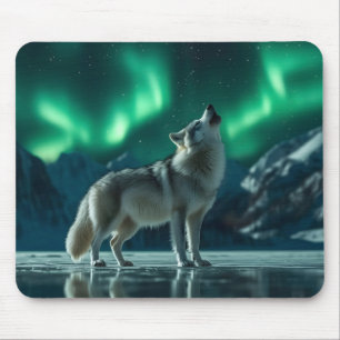 Alfombrilla De Ratón Wolf Howling Under the Northern Lights