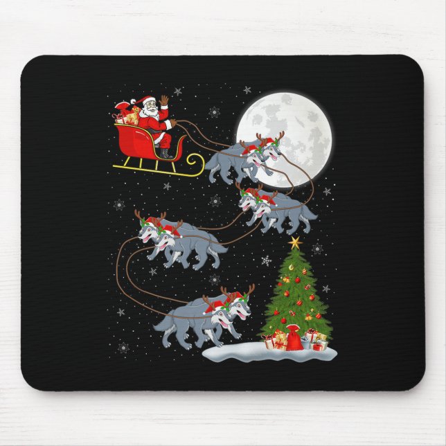 Alfombrilla De Ratón Wolf Santa Sleigh Flying Funny Magical Christmas P (Frente)