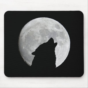 Alfombrilla De Ratón Wolf Silhouette en el fondo de la luna Dusk Plus