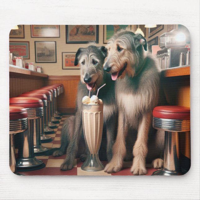 Alfombrilla De Ratón Wolfhounds irlandés en retro diner (Frente)