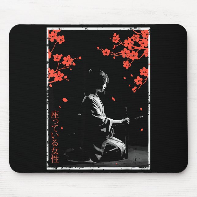 Alfombrilla De Ratón Woman Sitting Cherry Blossoms Japanese Art Women M (Frente)