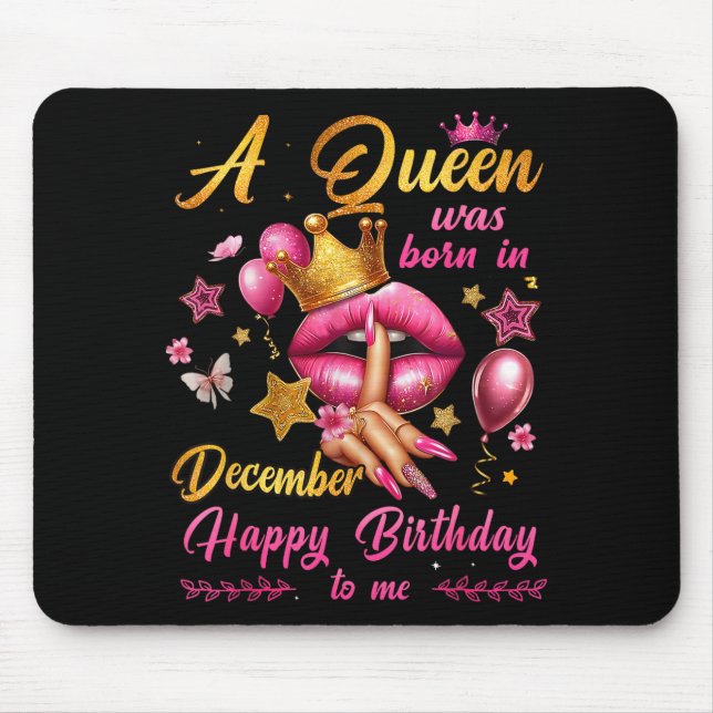 Alfombrilla De Ratón Womens A Queen Was Born In December Happy Birthday (Frente)