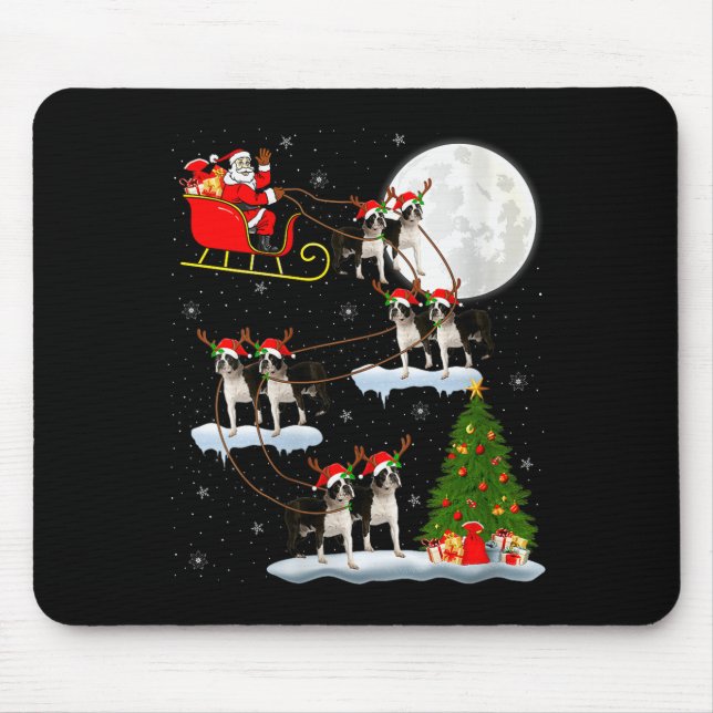 Alfombrilla De Ratón Womens Boston Terrier Dog Santa Sleigh Flying Funn (Frente)