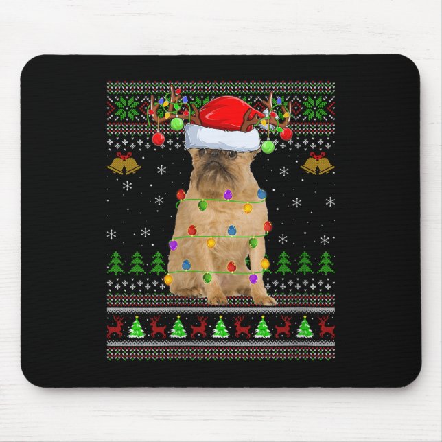 Alfombrilla De Ratón Womens Brussels Griffon Dog Ugly Christmas Sweater (Frente)
