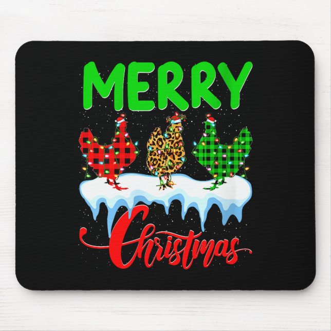 Alfombrilla De Ratón Womens Chicken Merry Christmas Pajamas Leopard Buf (Frente)