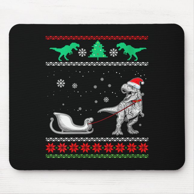 Alfombrilla De Ratón Womens Dinosaur Sleigh Merry Christmas Ugly Christ (Frente)