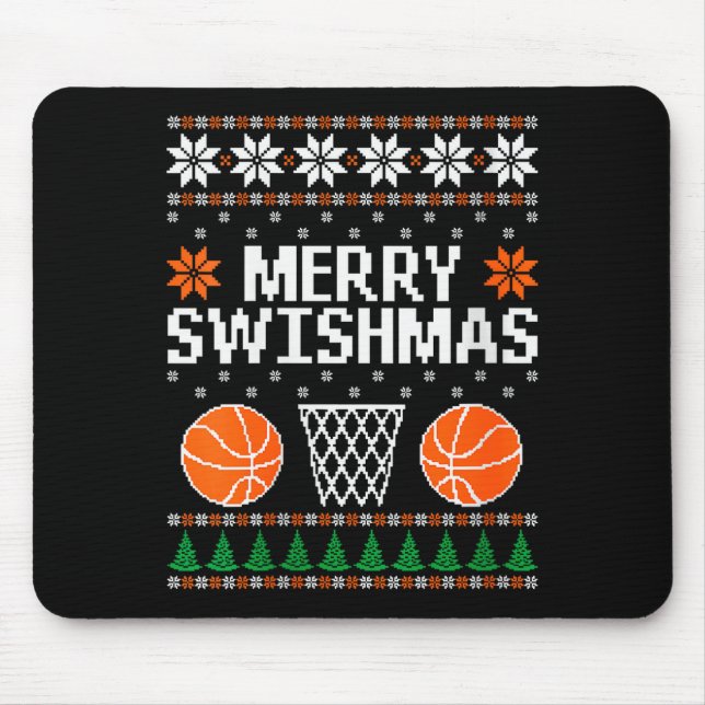 Alfombrilla De Ratón Womens Funny Merry Swishmas Xmas Basketball Ugly C (Frente)