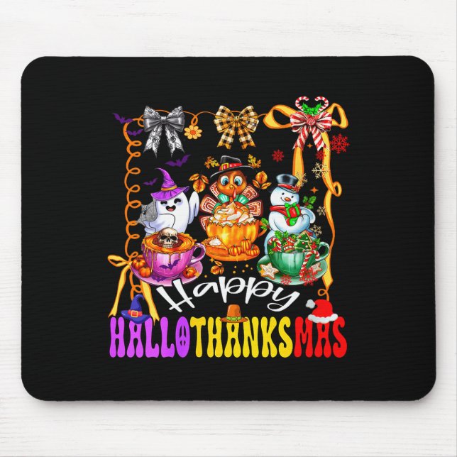 Alfombrilla De Ratón Womens Happy Hallothanksmas Coquette Bow Coffee La (Frente)