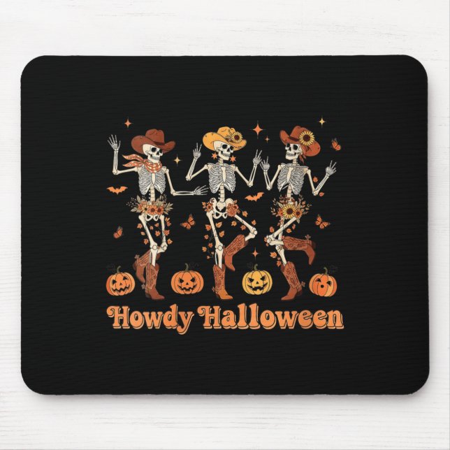 Alfombrilla De Ratón Womens Howdy Halloween Cowboy Cowgirl Skeleton Dan (Frente)