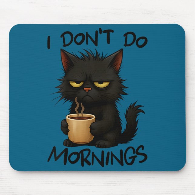 Alfombrilla De Ratón Womens I Don't Do Mornings Funny Quote Black Cat L (Frente)