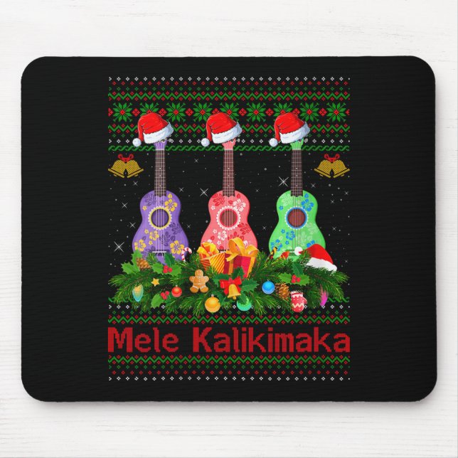 Alfombrilla De Ratón Womens Mele Kalikimaka Ukulele Guitar Ugly Xmas Sw (Frente)