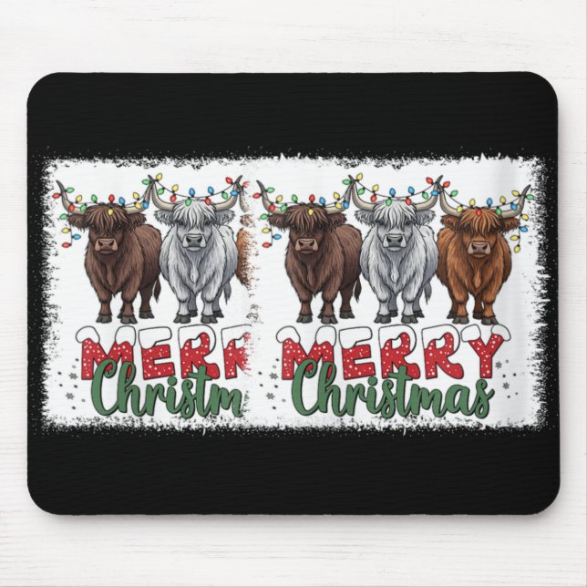 Alfombrilla De Ratón Womens Merry Christmas Scottish Highland Cow Xmas  (Frente)