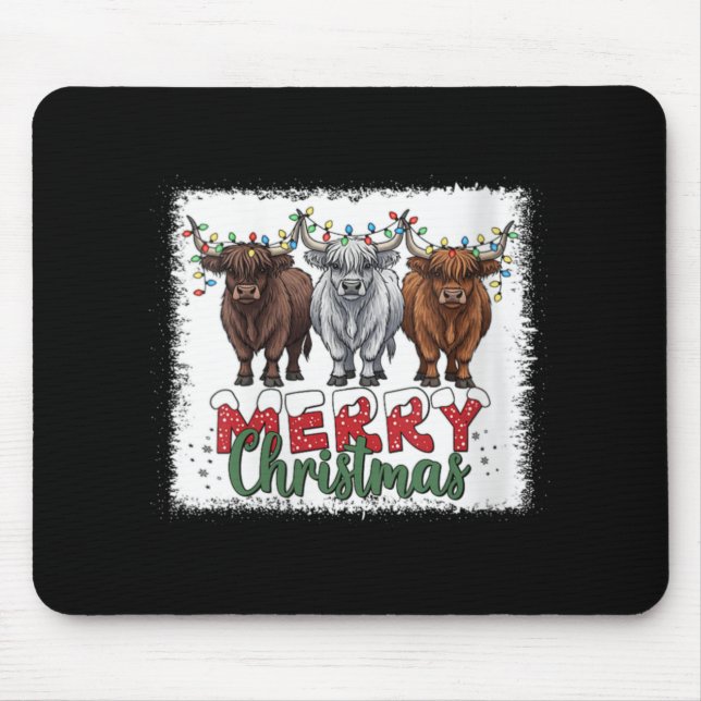 Alfombrilla De Ratón Womens Merry Christmas Scottish Highland Cow Xmas  (Frente)