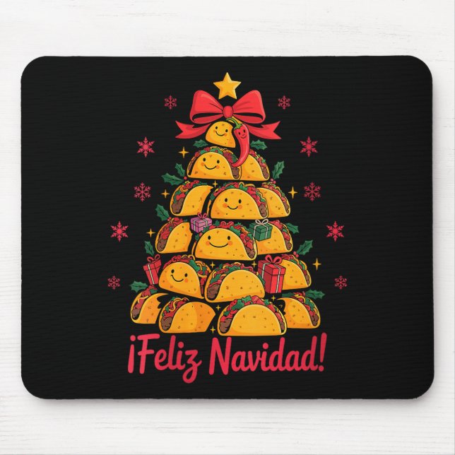 Alfombrilla De Ratón Womens Merry Christmas Tacos Tree Feliz Navidad Me (Frente)