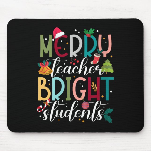 Alfombrilla De Ratón Womens Merry Teacher Bright Students Christmas Hol (Frente)