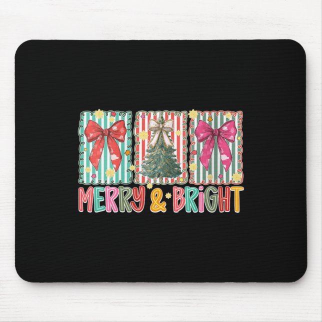 Alfombrilla De Ratón Womens Preppy Coquette Bow Christmas Tree Merry An (Frente)