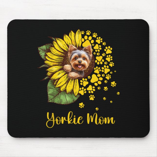 Alfombrilla De Ratón Womens Sunflower Yorkie Mom Dog Lover  (Frente)