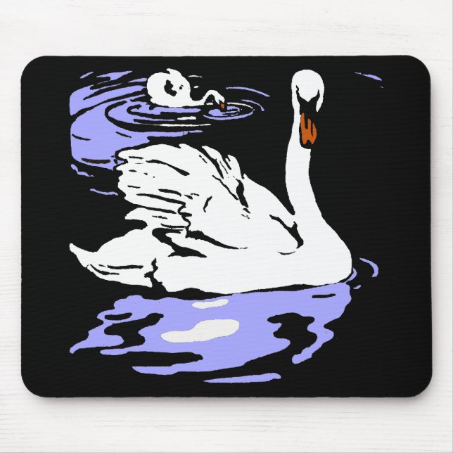 Alfombrilla De Ratón Woodcut victoriano Swans Mousepad (Frente)