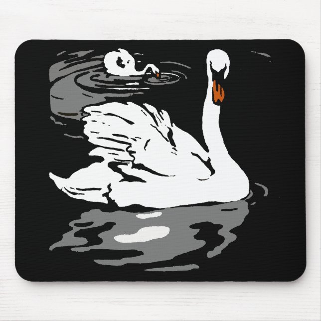 Alfombrilla De Ratón Woodcut victoriano Swans Mousepad (Frente)