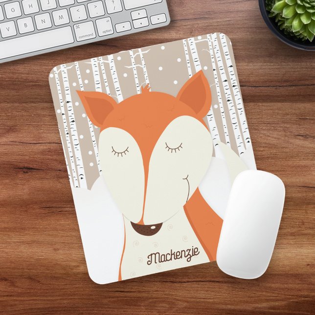 Alfombrilla De Ratón Woodland Red Fox Birch Tree Winter (Red Fox Birch Tree Mousepad)