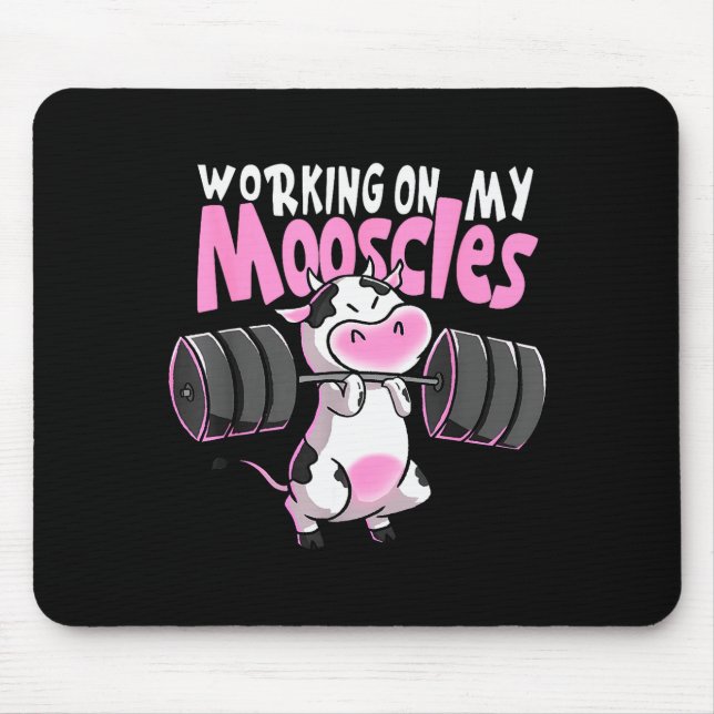 Alfombrilla De Ratón Working On My Mooscles Funny Gym Cow Weightlifting (Frente)