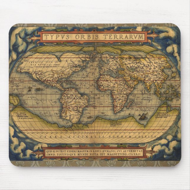 Alfombrilla De Ratón World Map Antiguo Ortellius Europe Travel (Frente)