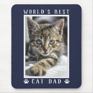 Alfombrilla De Ratón World's Best Cat Dad Paw Prints Photo Navy Blue