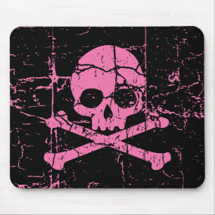 Alfombrilla De Ratón Worn Pink Skull and Crossbones