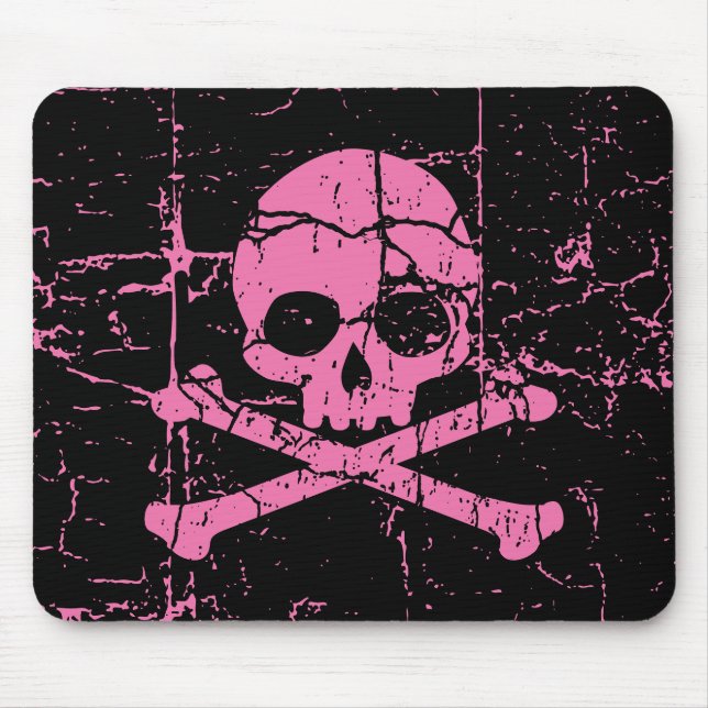 Alfombrilla De Ratón Worn Pink Skull and Crossbones (Frente)