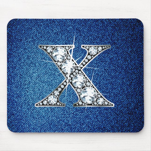 Alfombrilla De Ratón X Faux-"Diamond Bling" en Denim Mousepad (Frente)