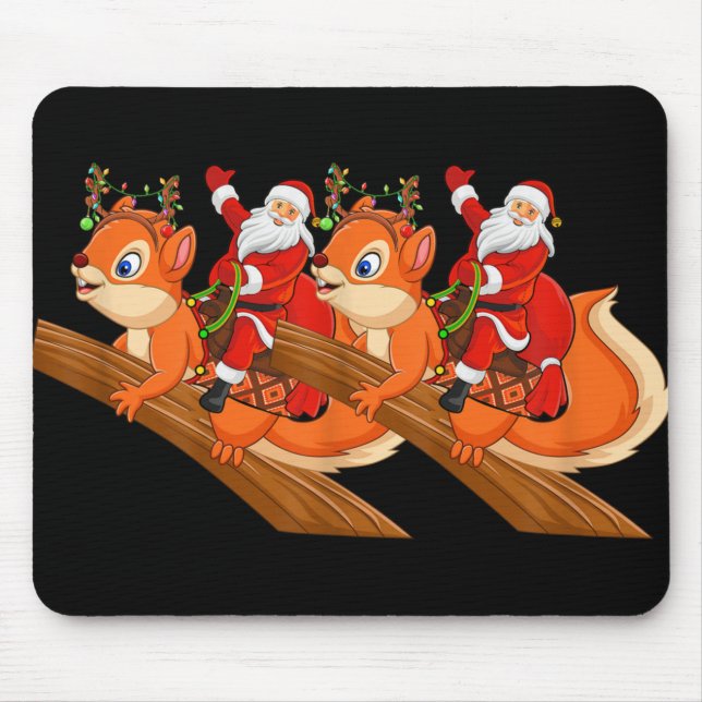 Alfombrilla De Ratón Xmas Family Matching Funny Santa Riding Squirrel C (Frente)