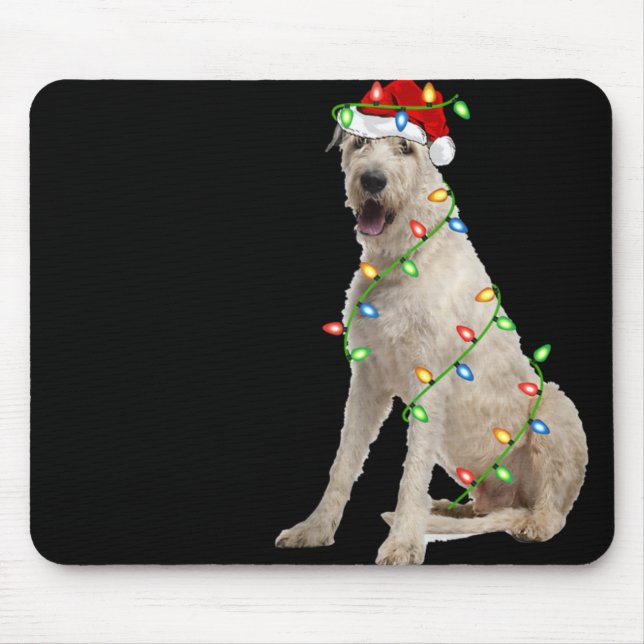 Alfombrilla De Ratón Xmas Lights Santa Hat Irish Wolfhound Dog Christma (Frente)