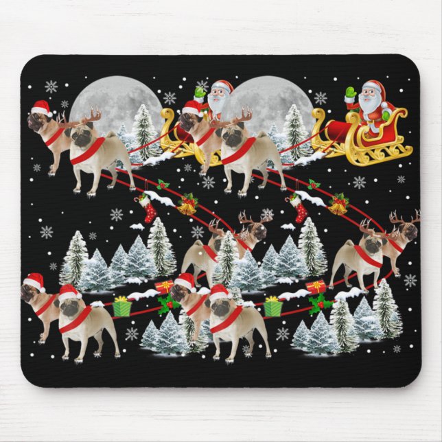 Alfombrilla De Ratón Xmas Pug Sledge Christmas Sledge Santa Dog T Shirt (Frente)