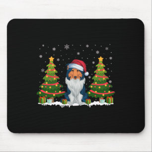 Alfombrilla De Ratón Xmas Tree Light Rough Collie Dog Santa Hat Christi