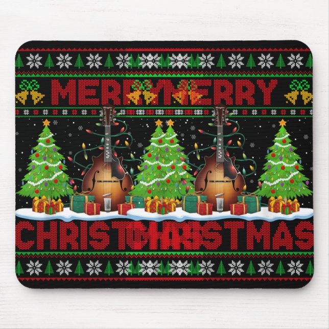 Alfombrilla De Ratón Xmas Tree Ugly Style Santa Musical Mandolin Christ (Frente)