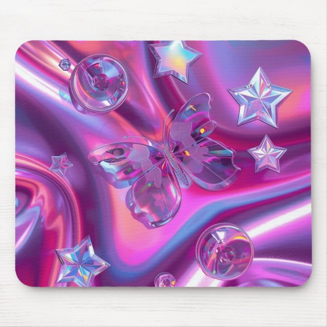 Alfombrilla De Ratón Y2K Holographic Gradient Mouse Pad | Chrome Stars (Frente)