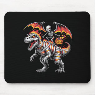 Alfombrilla De Ratón Y Skeleton Riding Dinosaur T-rex Halloween Calabaz