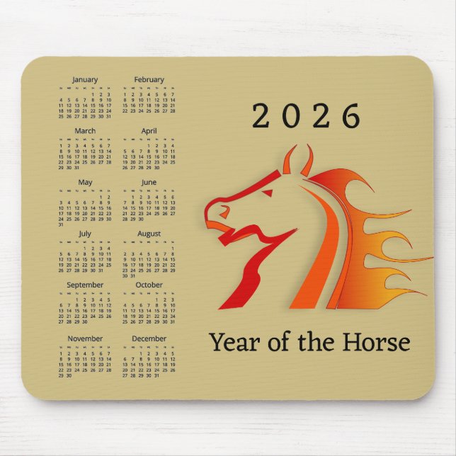 Alfombrilla De Ratón Year of the Horse Design Mousepad Calendar (Frente)