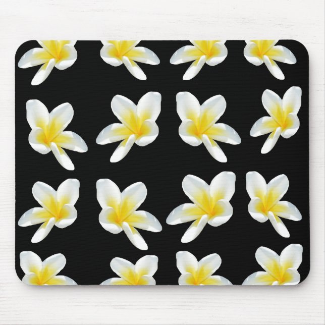 Alfombrilla De Ratón Yellow And Black Frangipani Pattern, (Frente)