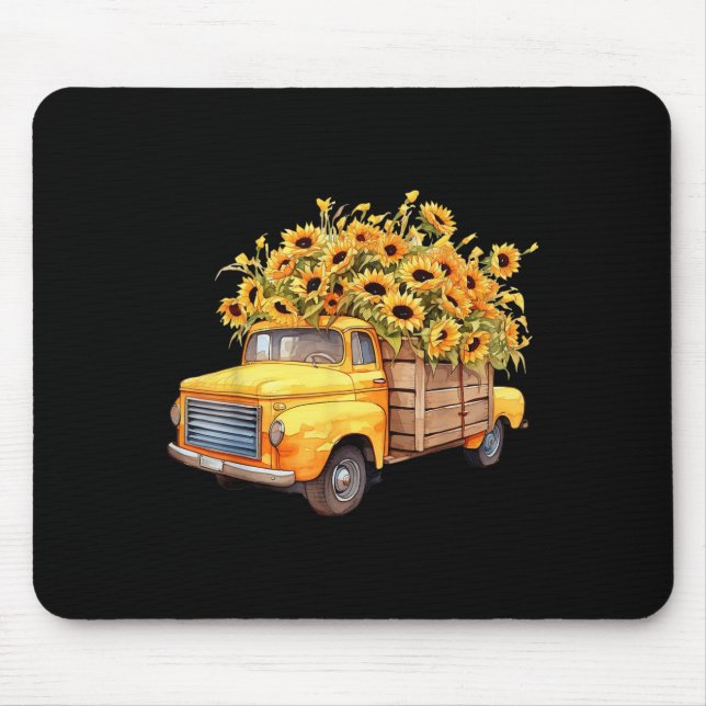 Alfombrilla De Ratón Yellow Ckup Truck Sunflower Autumn Halloween Thank (Frente)