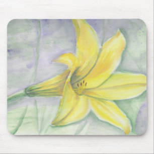 Alfombrilla De Ratón Yellow Lily Painting in Acrylic