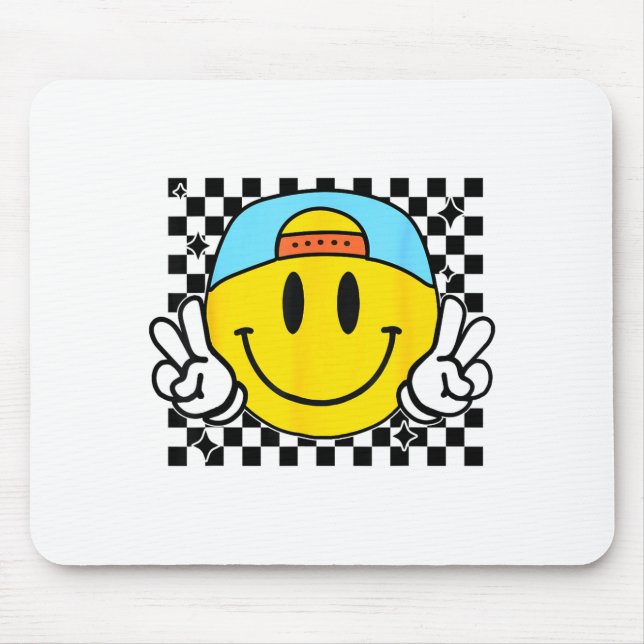 Alfombrilla De Ratón Yellow Smile Face Cute Checkered Peace Smiling Hap (Frente)