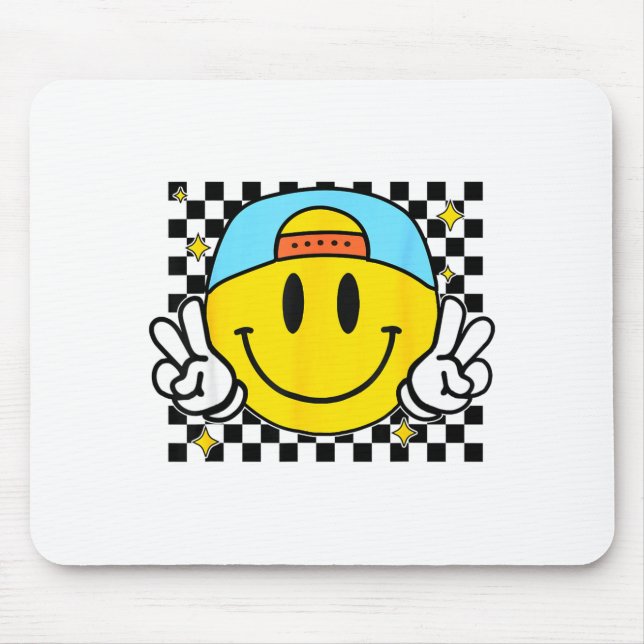 Alfombrilla De Ratón Yellow Smile Face Cute Checkered Peace Smiling Hap (Frente)