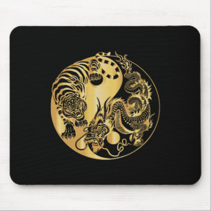 Alfombrilla De Ratón Yin Yang Tigre Dragón Oro 