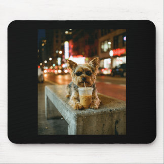Alfombrilla De Ratón Yorkie bebiendo café helado meme divertido de anim