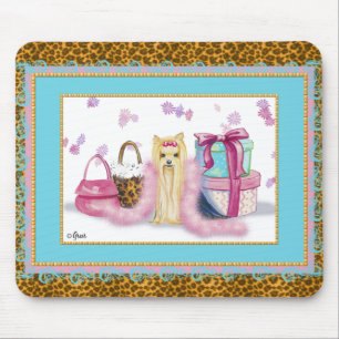 Alfombrilla De Ratón Yorkie con el ratón leopardo de impresión animal