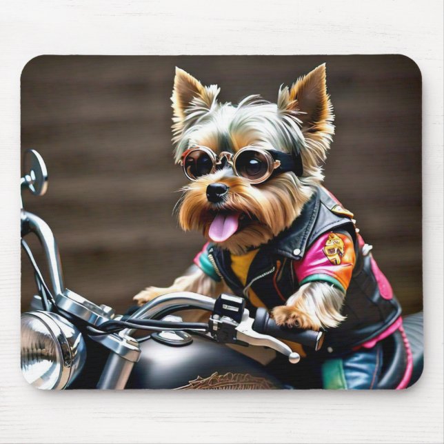 Alfombrilla De Ratón Yorkie de moda en una moto para ratón (Frente)