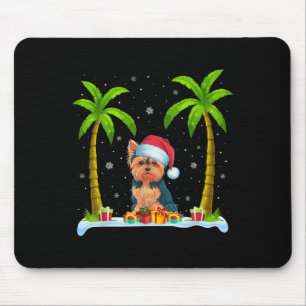 Alfombrilla De Ratón Yorkie Dog Santa Hat Palm Tree Beach Xmas Pajama F